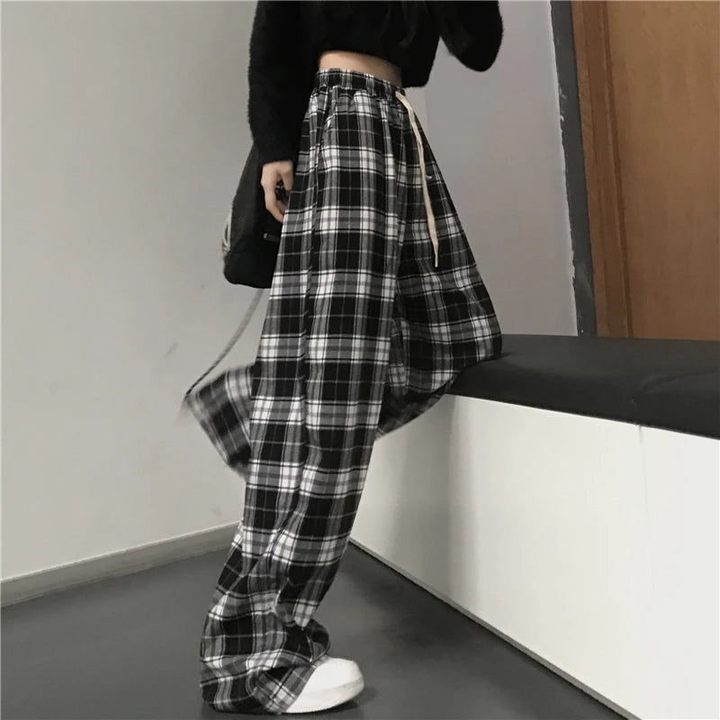 Oversized Plaid Baggy Sweatpants – Hip Hop Streetwear Casual Trousers for Women & Men