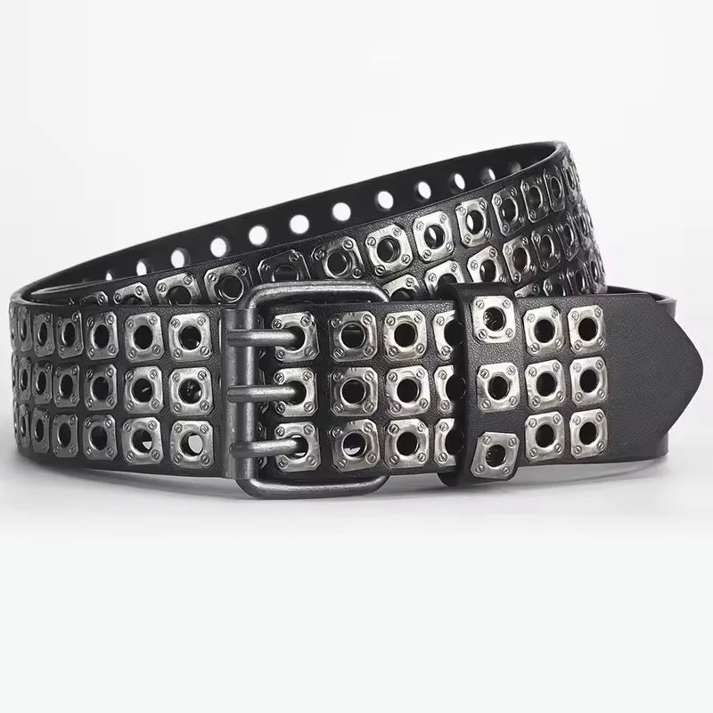 Punk Square Bead Belt – Y2K Street Style Adjustable PU Belt for Women & Men