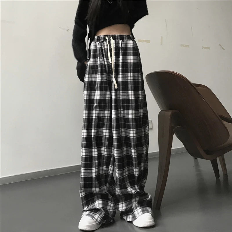 Oversized Plaid Baggy Sweatpants – Hip Hop Streetwear Casual Trousers for Women & Men