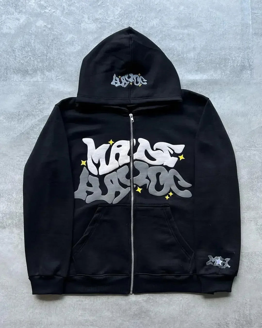 Y2K Cyber Grunge Zip-Up Hoodie – Vintage Graphic KPop Gothic Sweatshirt for Women