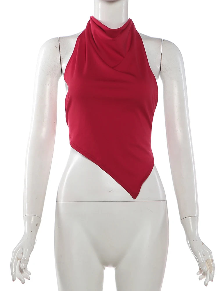 Backless Halter Tank Top – Irregular Hem Sexy Sleeveless Party Vest for Women