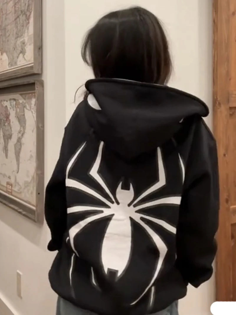 Sudadera con capucha de araña Y2K para mujer y hombre, chaqueta de manga larga con cremallera, estilo hip hop, abrigos gráficos punk, Harajuku, informal, holgada, con capucha