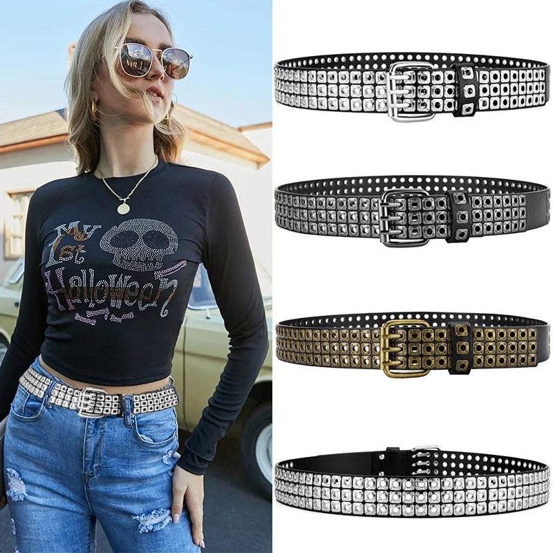 Punk Square Bead Belt – Y2K Street Style Adjustable PU Belt for Women & Men