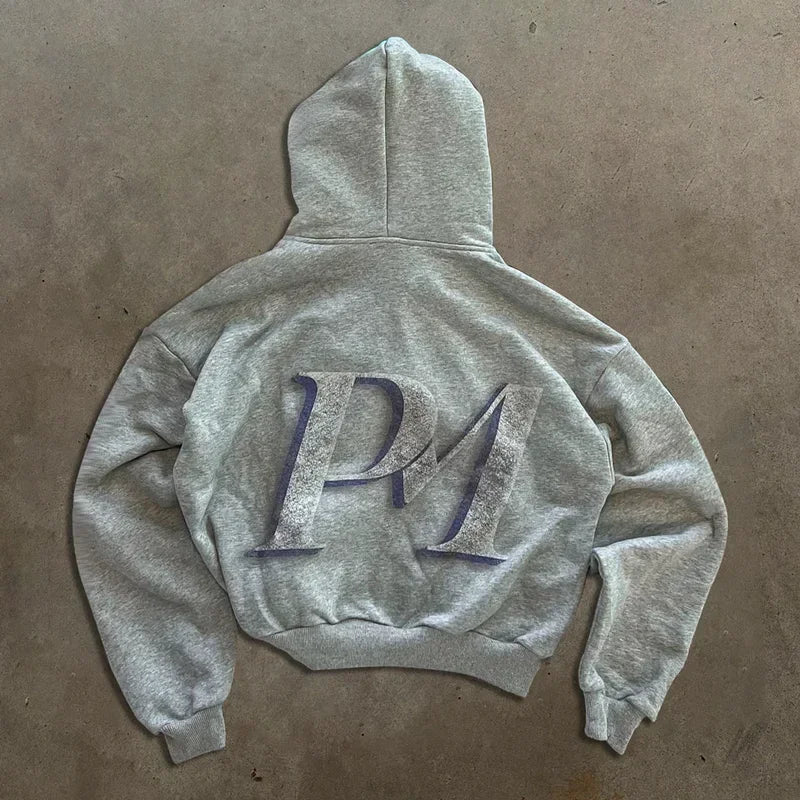 Sudaderas con capucha retro Y2K de otoño para hombres y mujeres con estampados personalizados estilo urbano cárdigan con capucha de manga larga