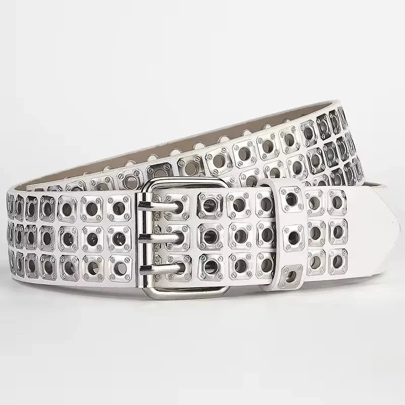 Punk Square Bead Belt – Y2K Street Style Adjustable PU Belt for Women & Men