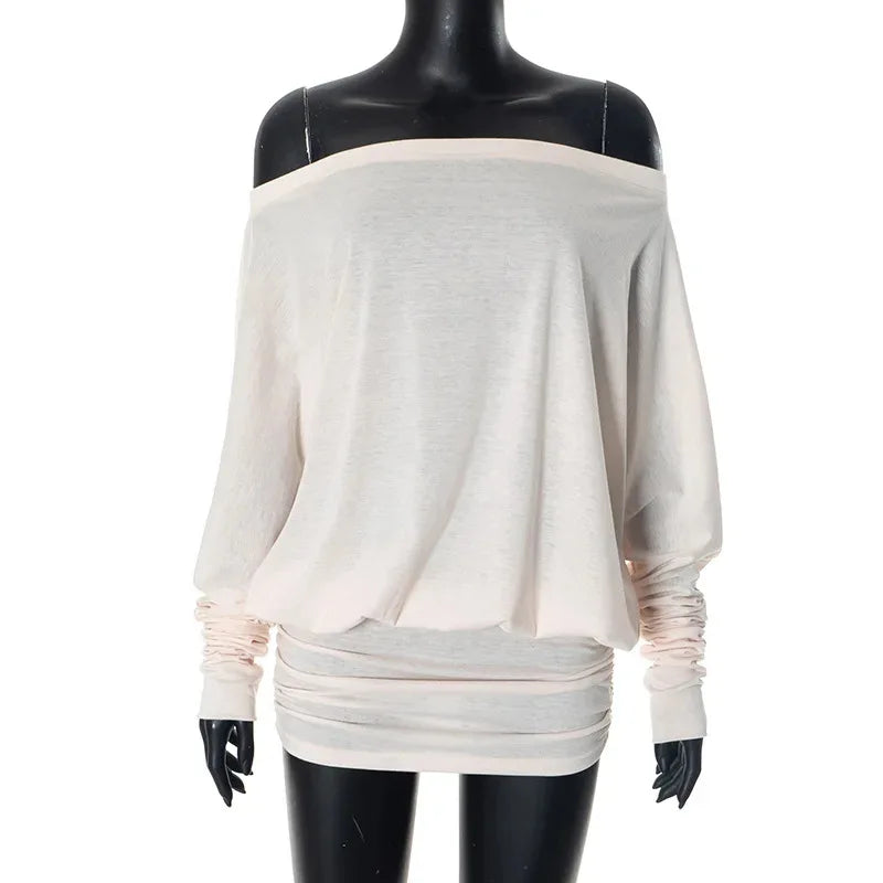 Asymmetric Slanted Shoulder Chiffon Top – Niche High Street Sexy Mini Top for Women