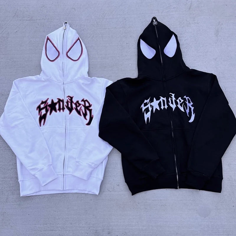 Sudadera con capucha de araña Y2K para mujer y hombre, chaqueta de manga larga con cremallera, estilo hip hop, abrigos gráficos punk, Harajuku, informal, holgada, con capucha
