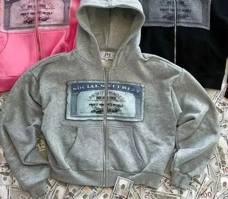 Sudaderas con capucha retro Y2K de otoño para hombres y mujeres con estampados personalizados estilo urbano cárdigan con capucha de manga larga