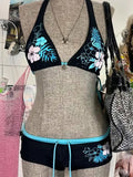 Y2K Vintage Floral Halter Bikini Set – 2000s Cutie Swimsuit Swimwear for Women