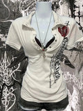 Y2K Retro Millennium Crop Top – Slim Waist-Cinching White T-Shirt for Women