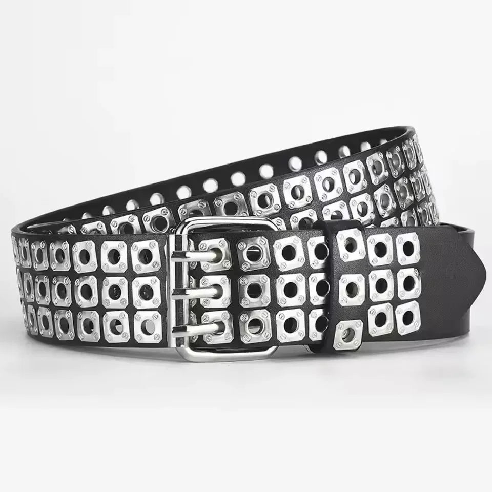 Punk Square Bead Belt – Y2K Street Style Adjustable PU Belt for Women & Men