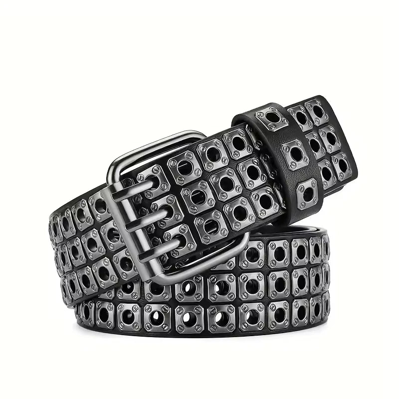Punk Square Bead Belt – Y2K Street Style Adjustable PU Belt for Women & Men