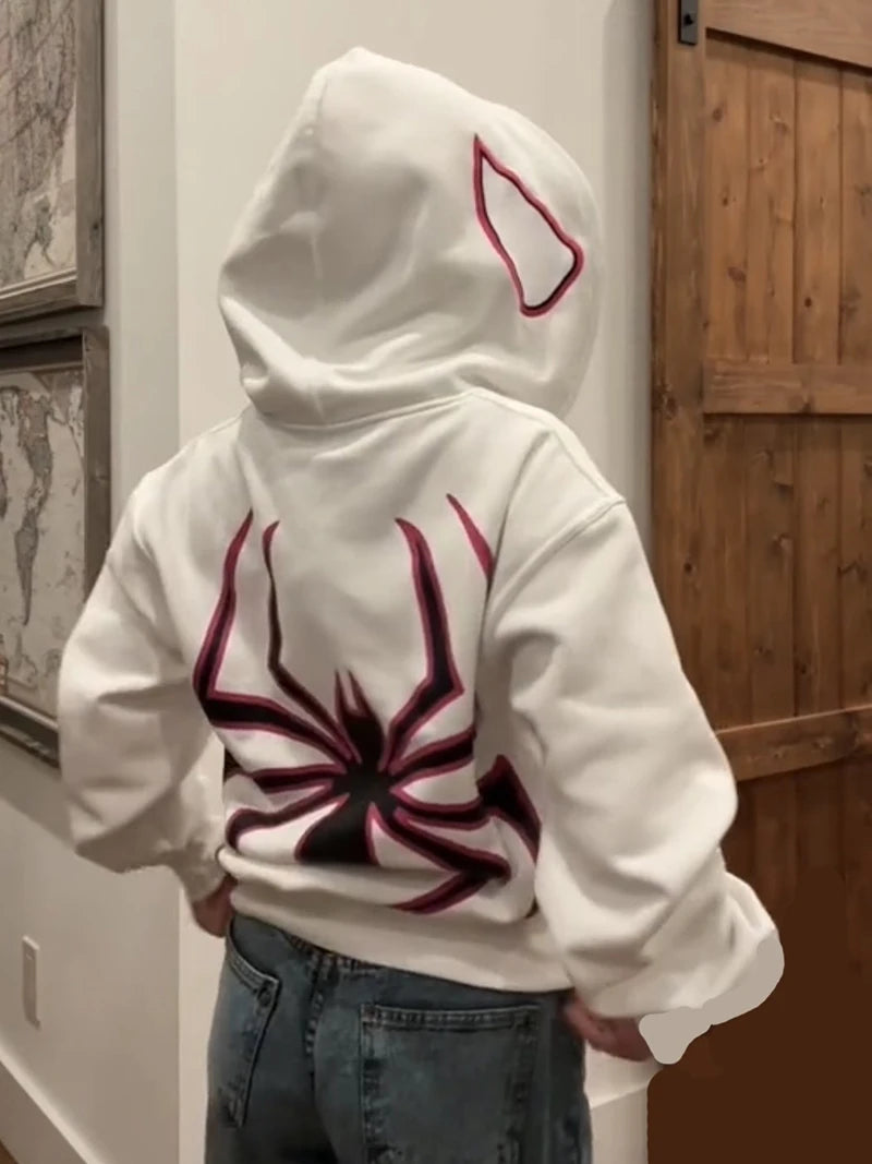 Sudadera con capucha de araña Y2K para mujer y hombre, chaqueta de manga larga con cremallera, estilo hip hop, abrigos gráficos punk, Harajuku, informal, holgada, con capucha