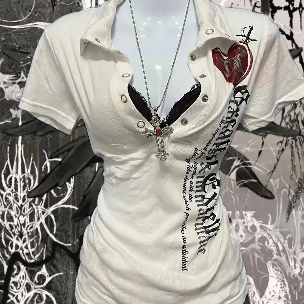 Y2K Retro Millennium Crop Top – Slim Waist-Cinching White T-Shirt for Women