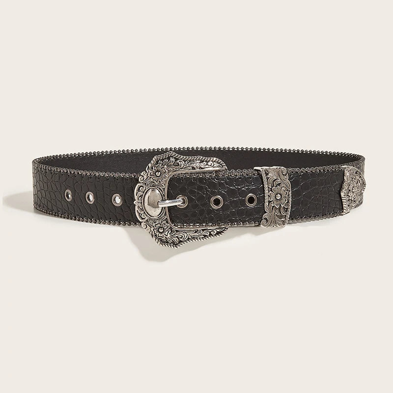 Y2K Goth Wide PU Leather Belt – Unisex Punk Streetwear Waistband Accessory