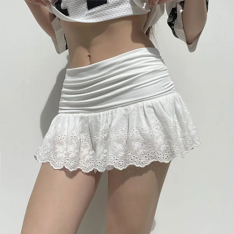 Ruffle Pleated Mini Skirt – High Waist A-Line Y2K Romantic Skirt for Women - Gelubina