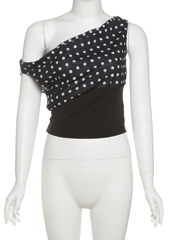 Polka Dot Off-Shoulder Backless Crop Top – Ruched Streetwear Top for Women