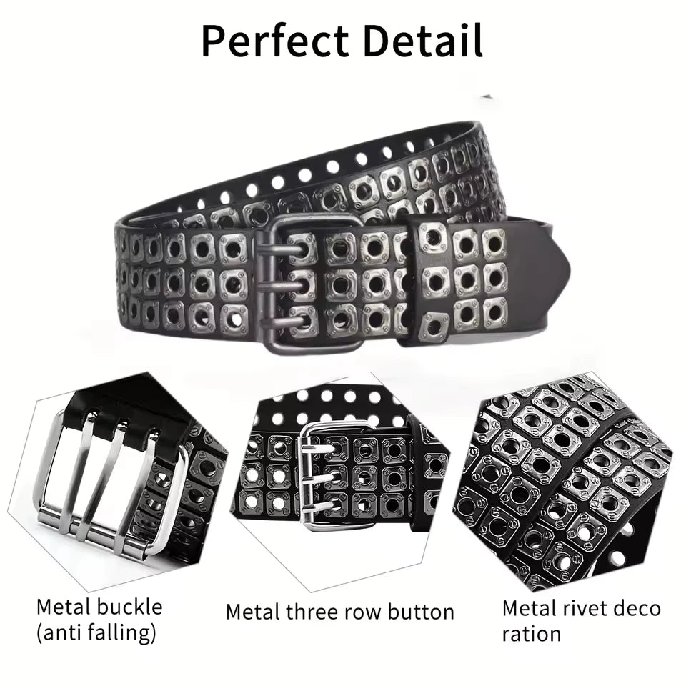 Punk Square Bead Belt – Y2K Street Style Adjustable PU Belt for Women & Men