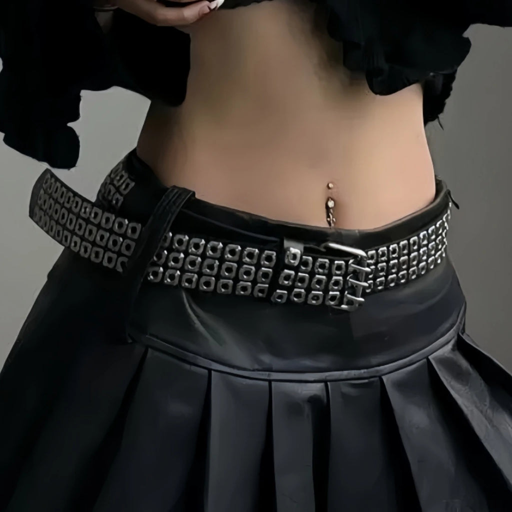 Punk Square Bead Belt – Y2K Street Style Adjustable PU Belt for Women & Men