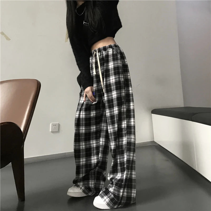Oversized Plaid Baggy Sweatpants – Hip Hop Streetwear Casual Trousers for Women & Men