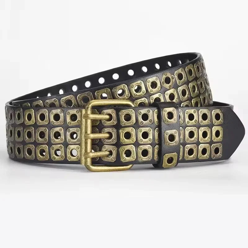 Punk Square Bead Belt – Y2K Street Style Adjustable PU Belt for Women & Men