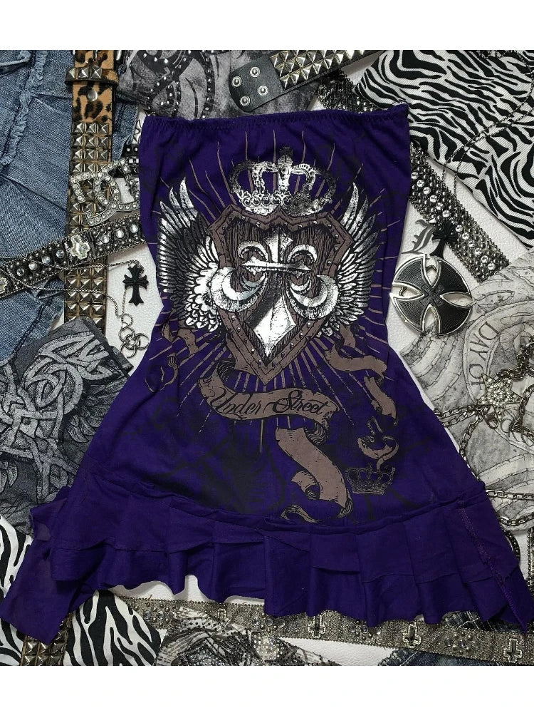 Y2K Gothic Bow Camisole Mini Dress – Slim A-Line Spaghetti Strap Dress for Women