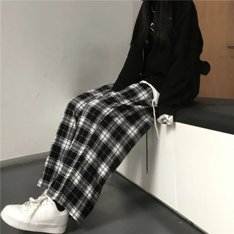 Oversized Plaid Baggy Sweatpants – Hip Hop Streetwear Casual Trousers for Women & Men