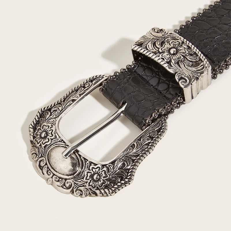 Y2K Goth Wide PU Leather Belt – Unisex Punk Streetwear Waistband Accessory