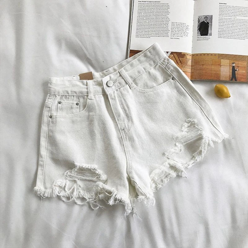 Pantalones cortos de mezclilla de cintura alta con pierna ancha – Shorts vaqueros de verano tipo A para mujer