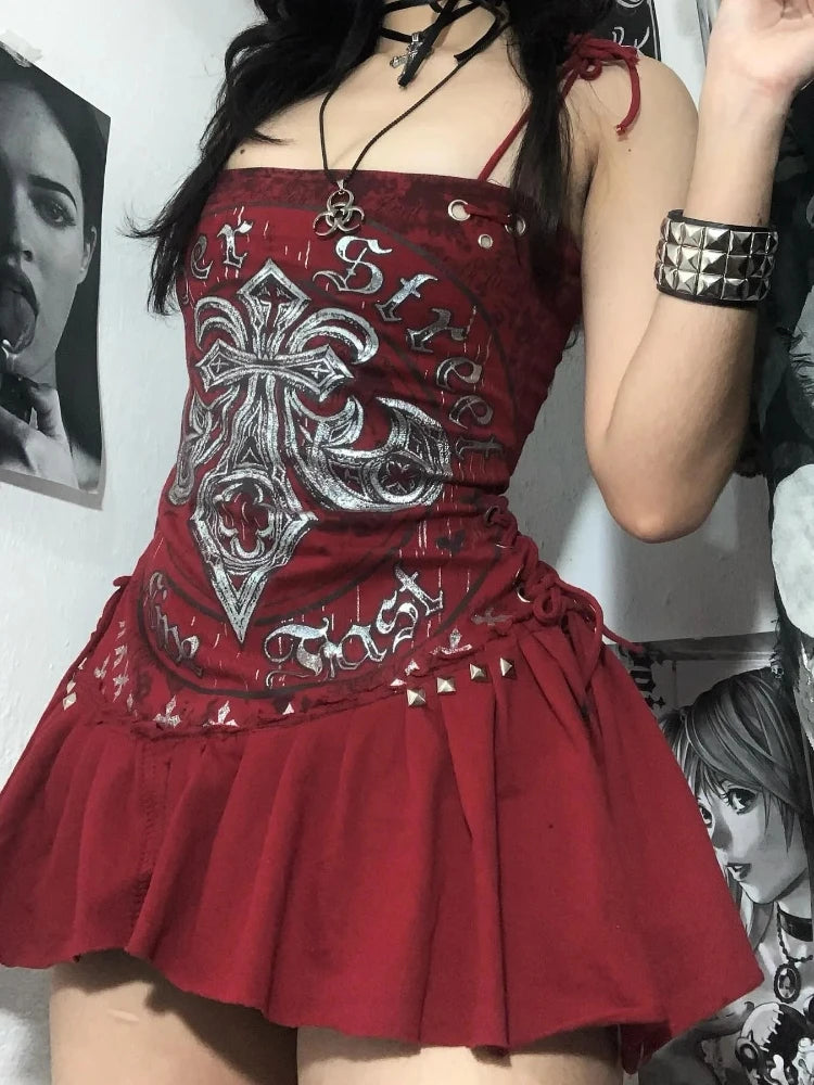 Y2k niña vestido camisola top Y2k ropa gótico azul lazo entallado ropa interior personalidad nuevo versátil