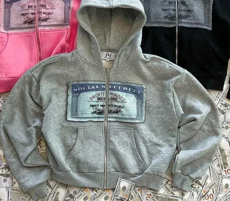 Sudaderas con capucha retro Y2K de otoño para hombres y mujeres con estampados personalizados estilo urbano cárdigan con capucha de manga larga