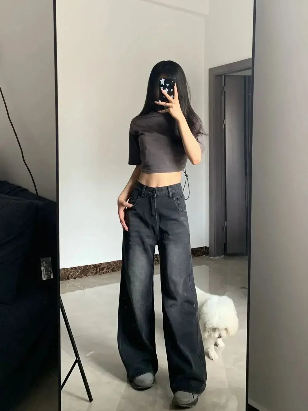 High Waist Wide Leg Bell Bottom Jeans – Slimming Plus-Size Streetwear Denim for Women