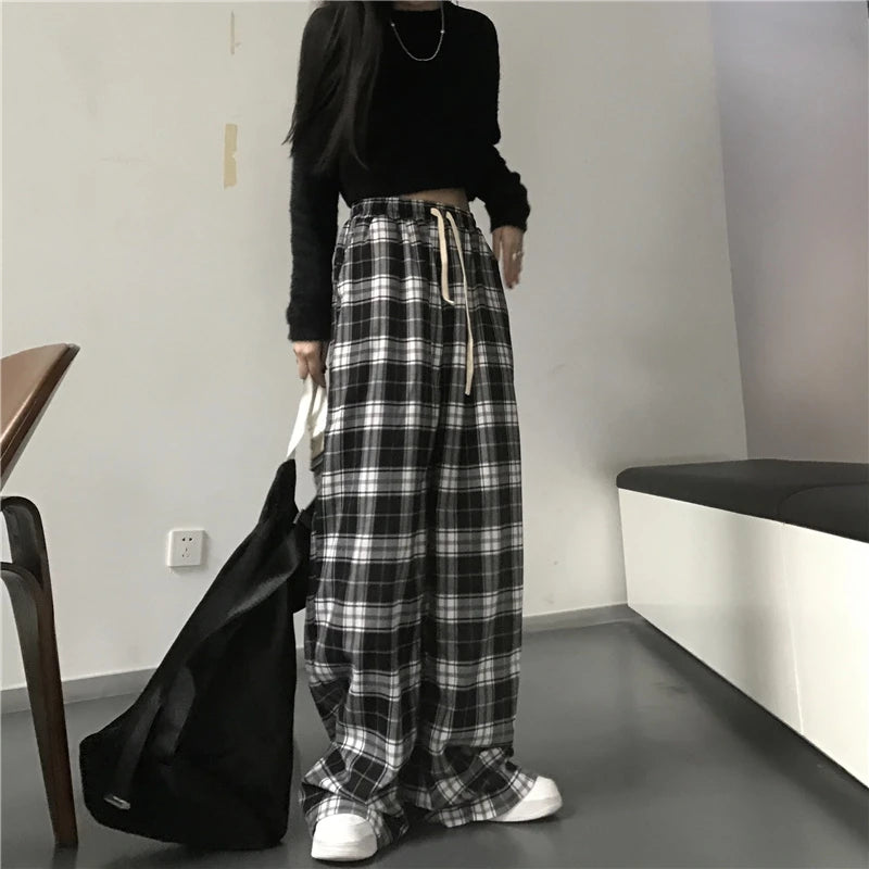 Oversized Plaid Baggy Sweatpants – Hip Hop Streetwear Casual Trousers for Women & Men