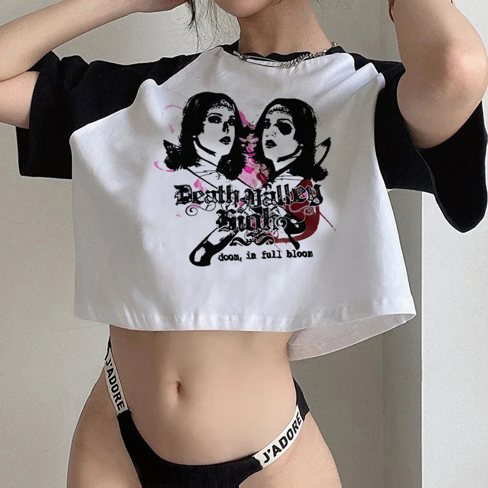 Y2K Fairycore Cartoon Crop Tee – Goth Harajuku Slim Fit Streetwear Top for Women