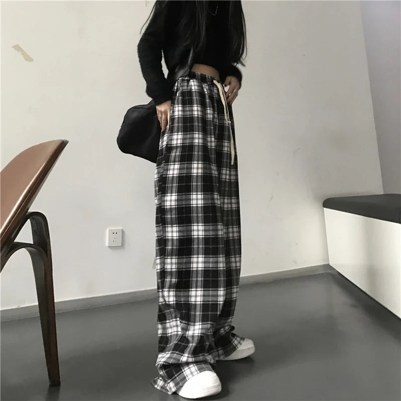 Oversized Plaid Baggy Sweatpants – Hip Hop Streetwear Casual Trousers for Women & Men