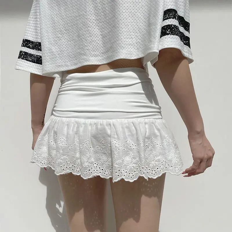 Ruffle Pleated Mini Skirt – High Waist A-Line Y2K Romantic Skirt for Women - Gelubina