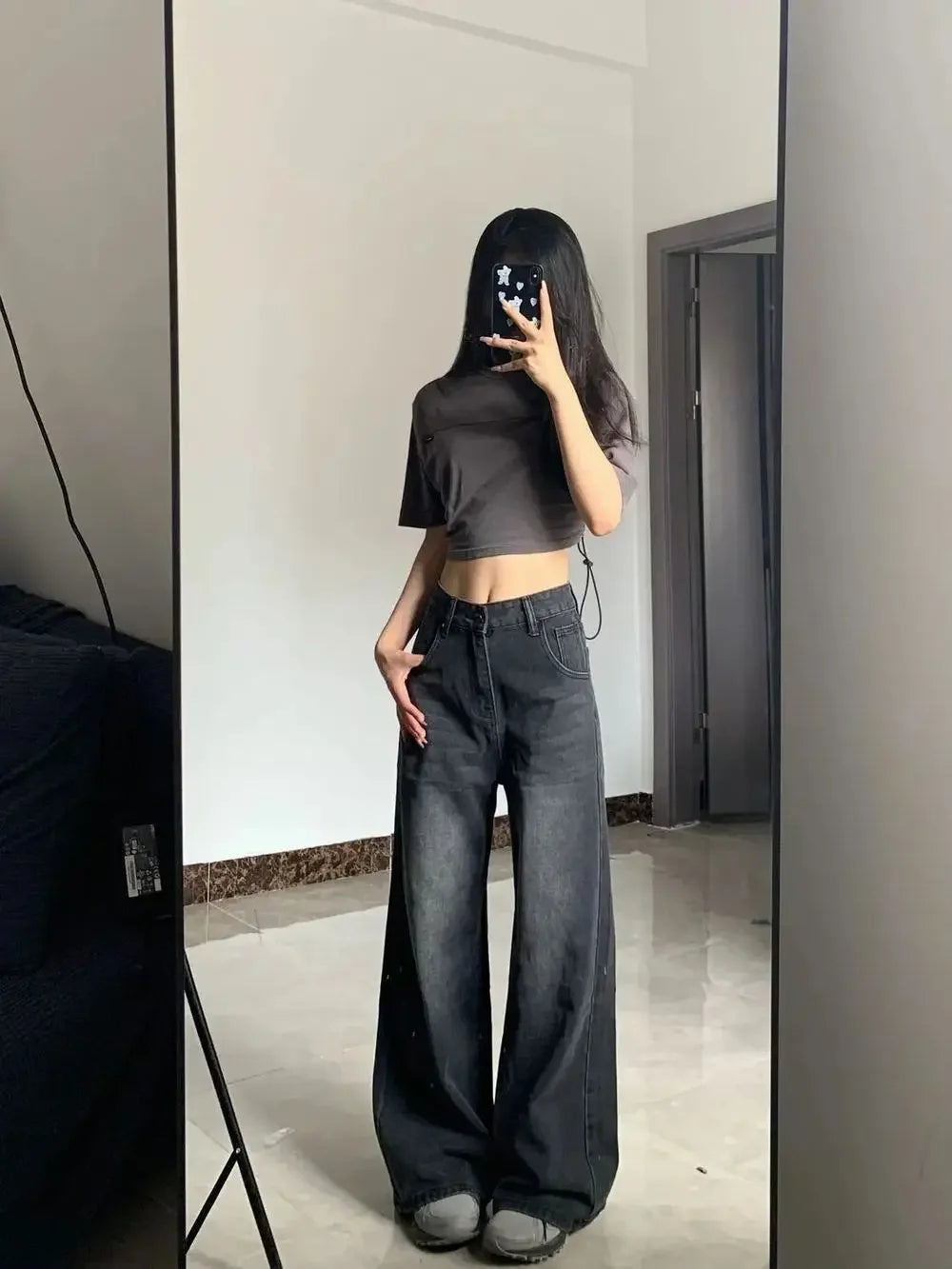 High Waist Wide Leg Bell Bottom Jeans – Slimming Plus-Size Streetwear Denim for Women