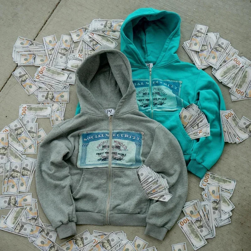 Y2K Printed Zip-Up Hoodie – Streetwear Hooded Cardigan for Women & Men
